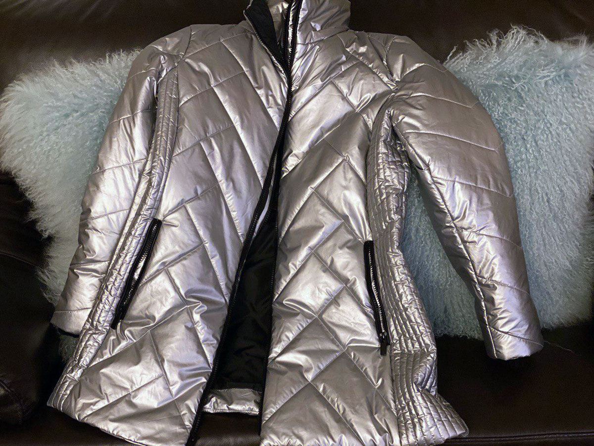 Coldwater Creek Silver Metallic Mountain High Quilted Coat Discount