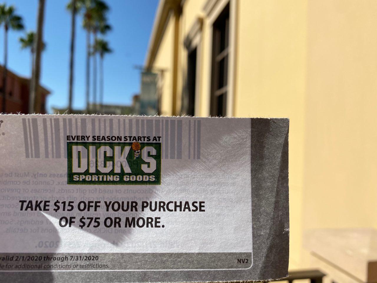 Dick's Coupon $15 off $75