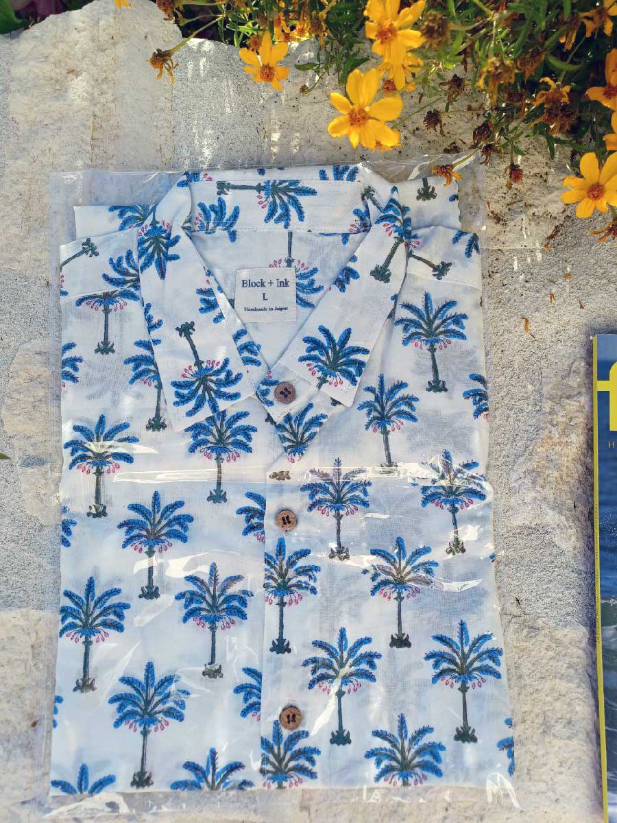 Cotton Beach Palm Print Shirt