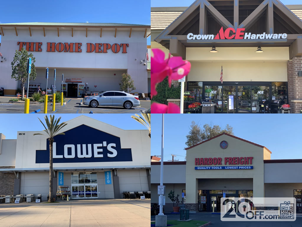 Home Depot, Lowe's, Ace Hardware, Harbor Freight Storefronts