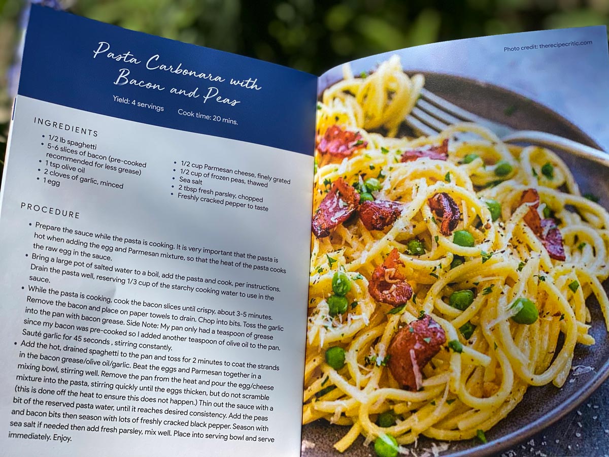 Pasta carbonara with bacon and peas from GlobeIn magazine