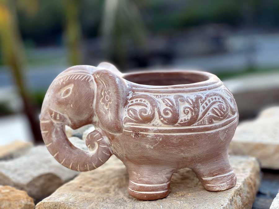 Whitewashed Terracotta Elephant Planter