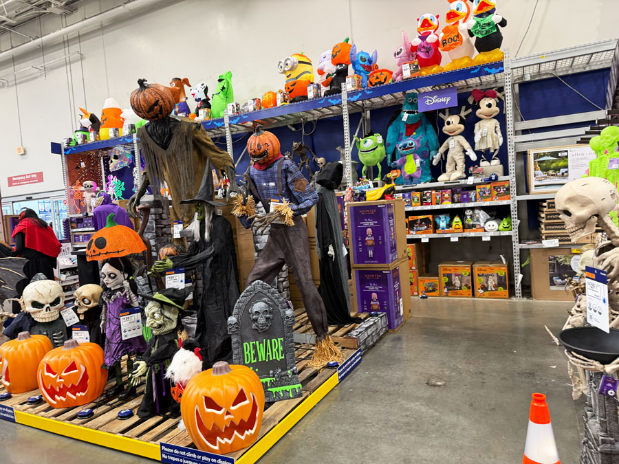 Large Halloween animatronics, pumpkins and Disney decorations at Lowe's