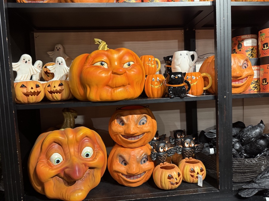 Whimsical pumpkin sculptures showcased inside the Roger’s Gardens boutique.