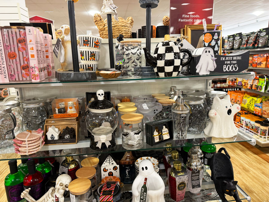 Halloween teapot, ghost decorations, glass jars and kitchen accessories at TJ Maxx