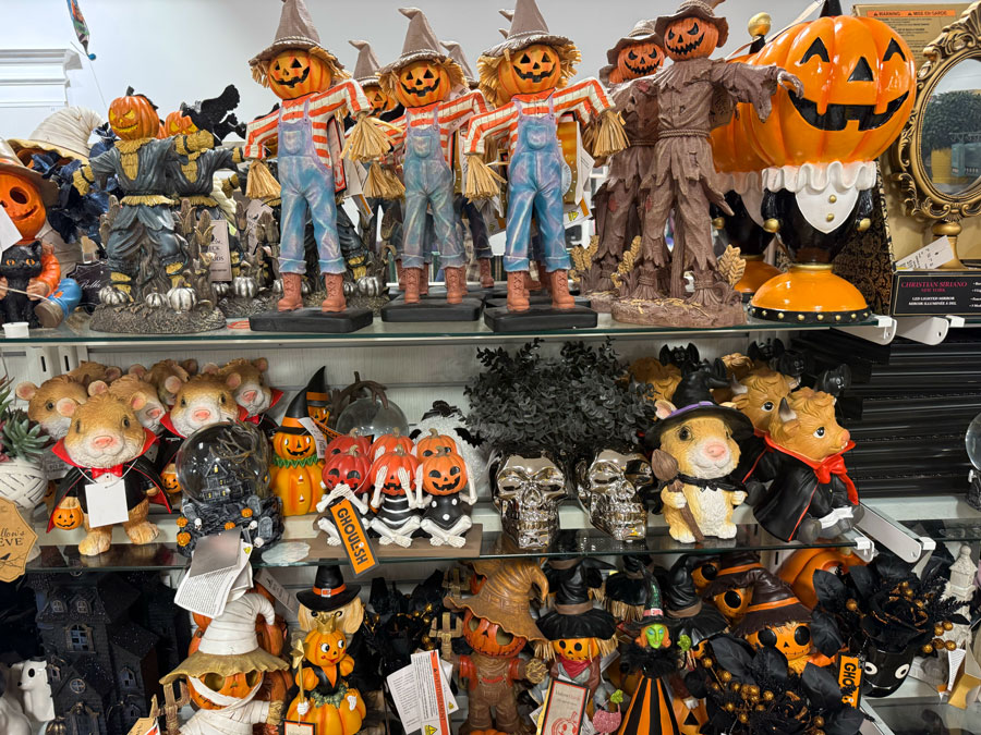 Pumpkin scarecrows, vampire mice and silver skull decorations at TJ Maxx
